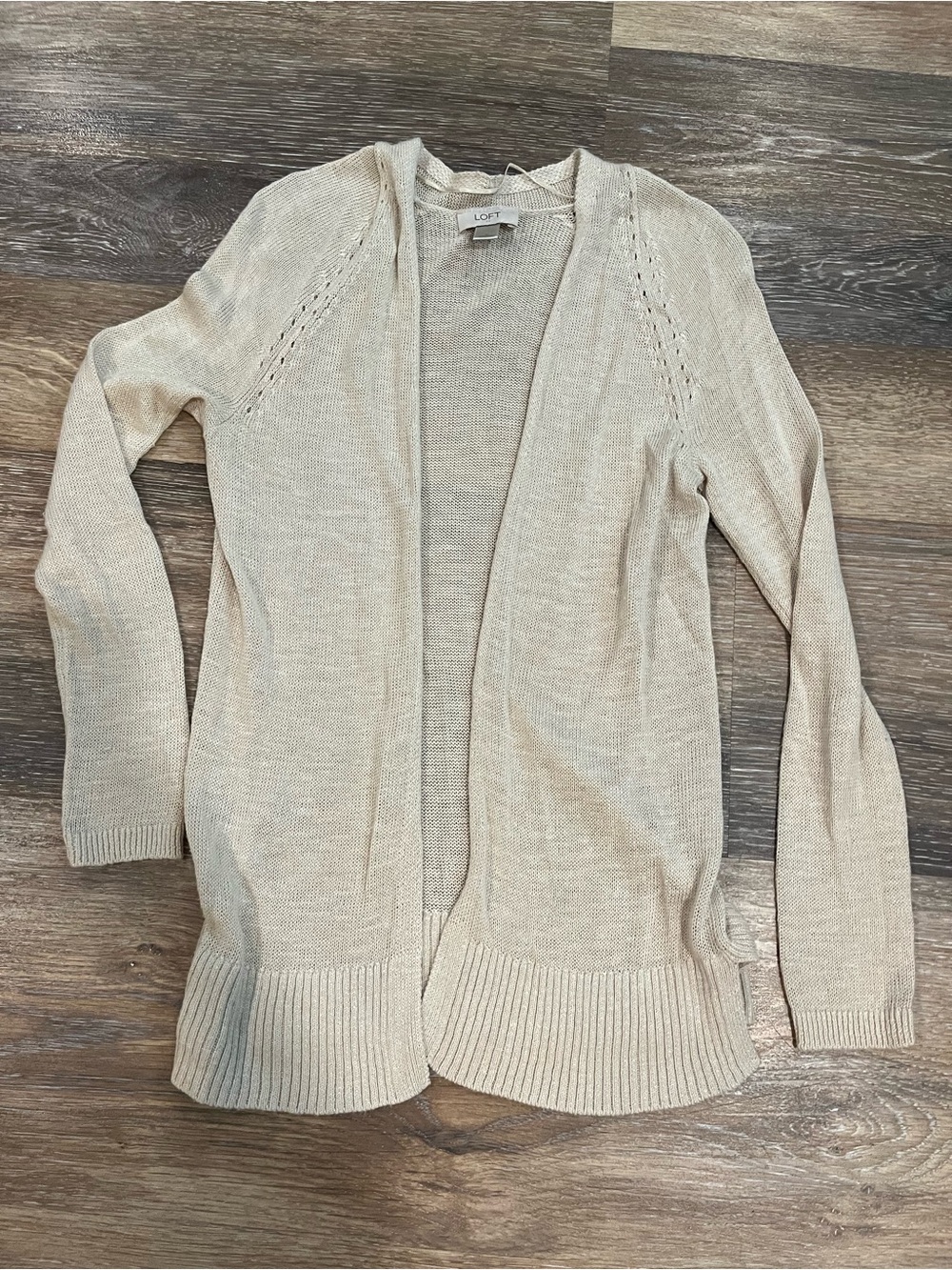 LOFT Open-Front Light Beige/Cream Knit Cardigan